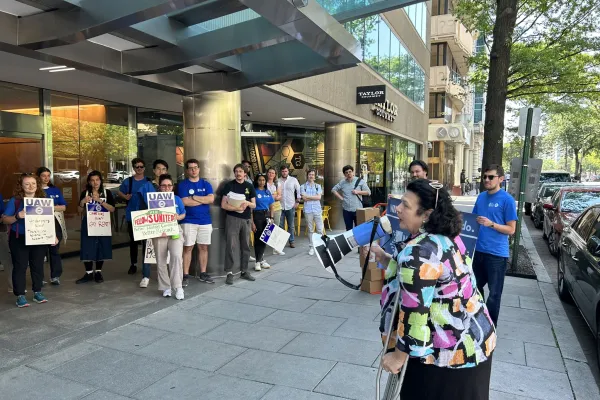 NIH Fellows rally outside of FLRA building before filing. 